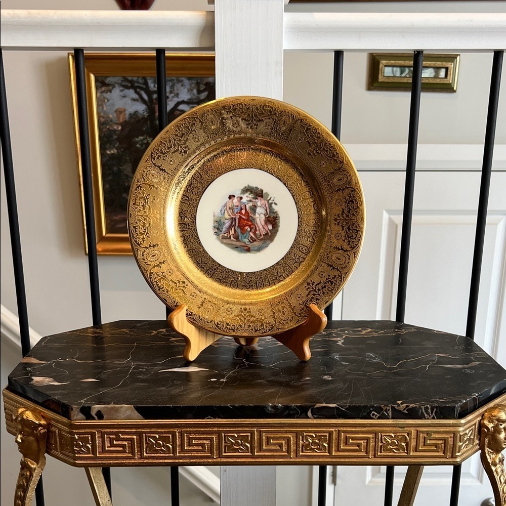 Antique Royal China 22KT Gold Decorative Plate Renaissance Scene Demask Ornate